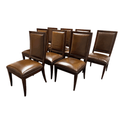 Restoration Hardware Brown Leather Nailhead Trim Dining Chairs, Set of Eight - Thumbnail 2