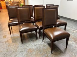 Restoration Hardware Brown Leather Nailhead Trim Dining Chairs, Set of Eight - Thumbnail 5