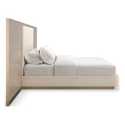 Caracole Classic Anthology Dry Martini White Beech Wood Upholstered Queen Platform Bed with Wings - Thumbnail 4