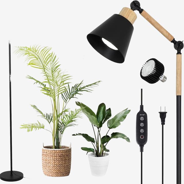 Grow Lights for Indoor Plants,Plant Lights with 20W COB Grow Light Blub,4/8/12H Timer,Standing Tall Grow Lamp(Height Adjustable) - Black
