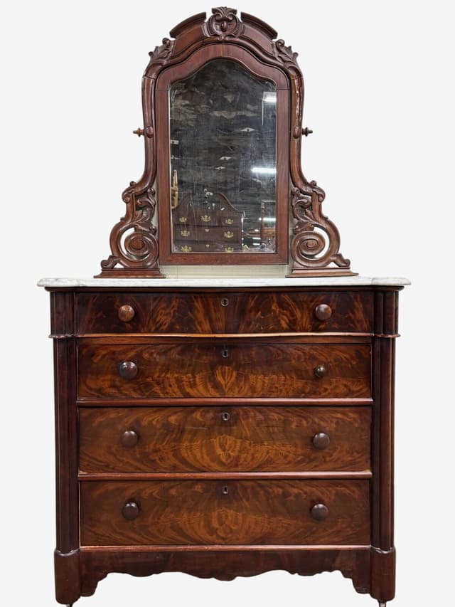 Antique Victorian Burled Marble Top Dresser or Chest with Swivel Mirror -  $1195 | Kashew | Kashew