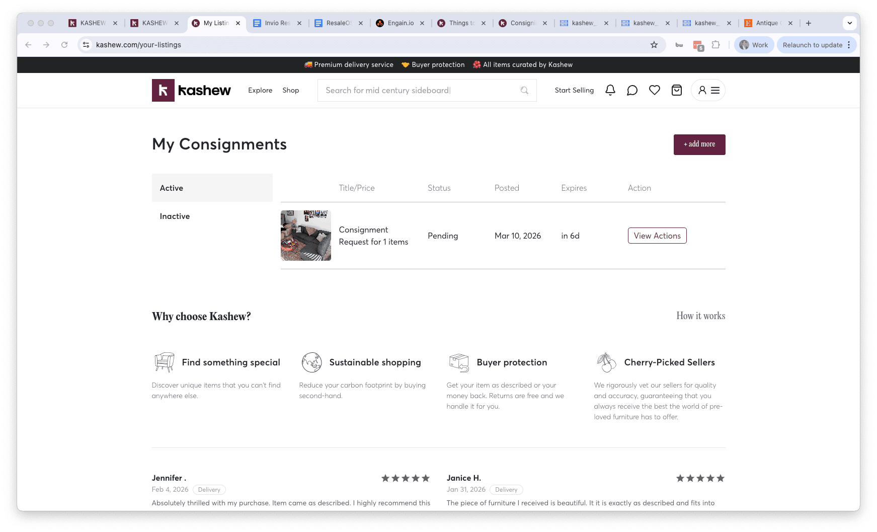 View your submitted consignments on Kashew