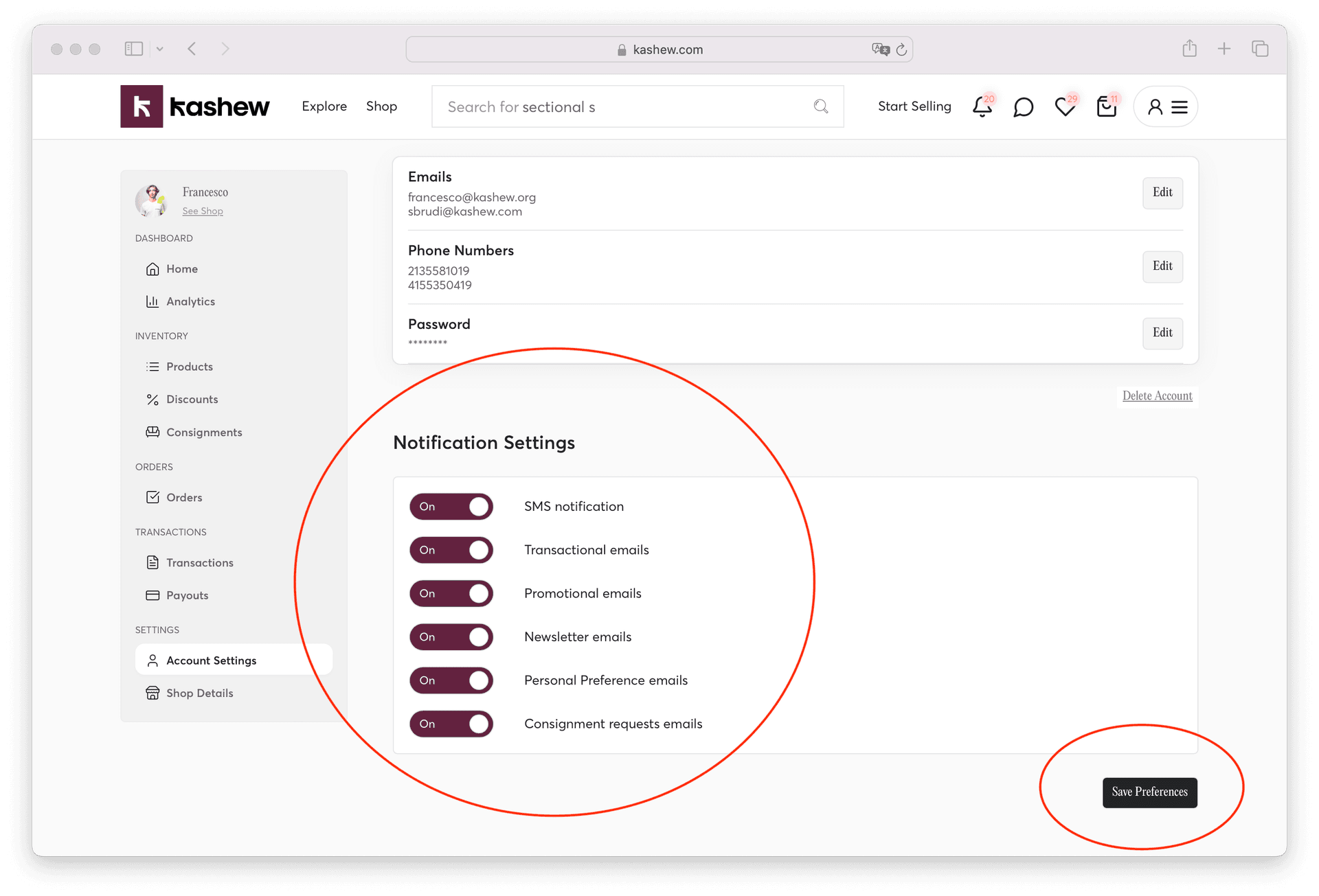 Managing notification preferences