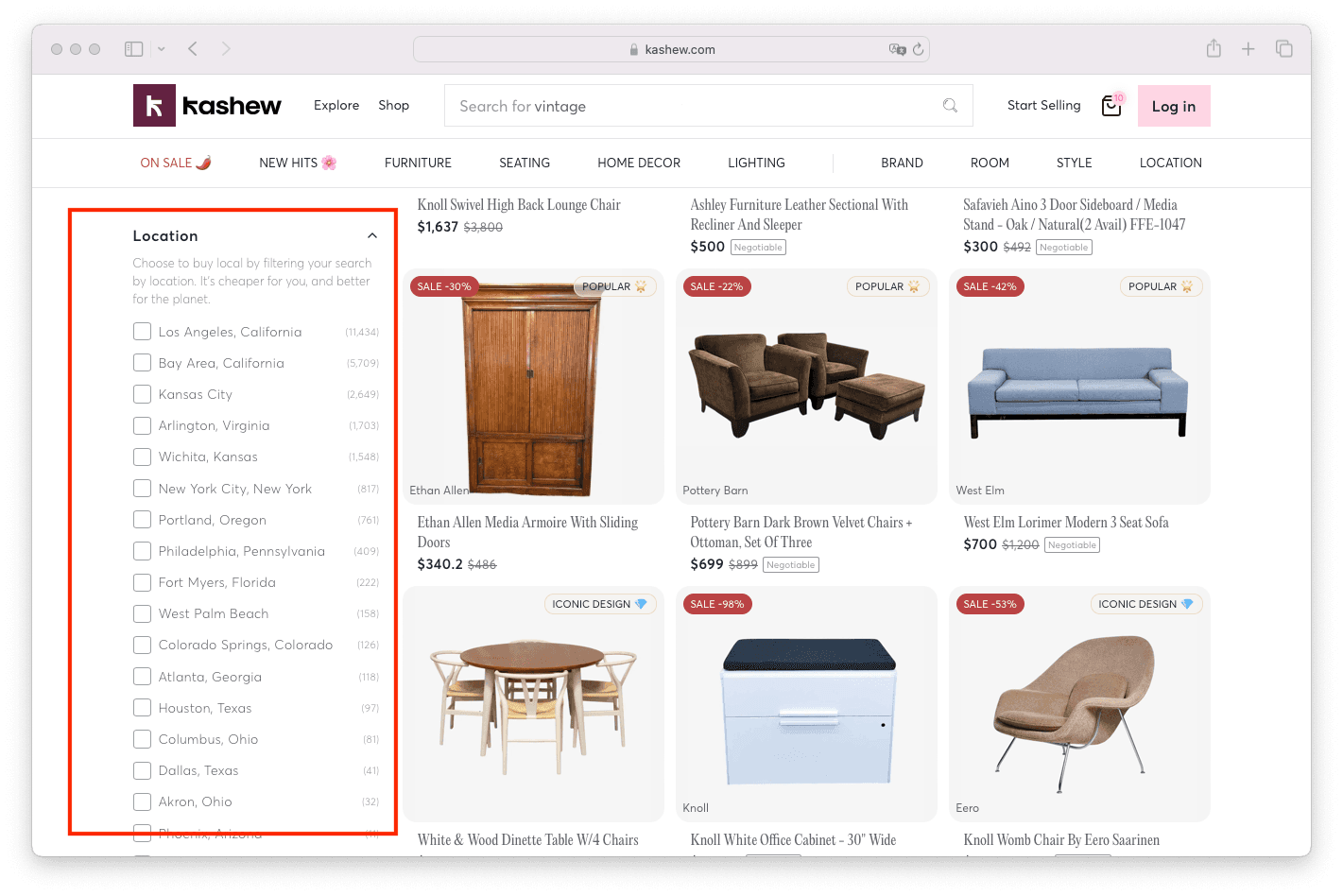 Location Filter Used Furniture Kashew