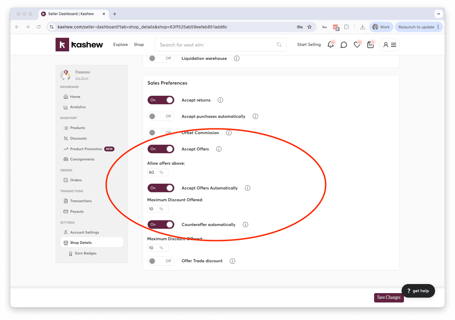 Automated counteroffers and auto-accept order settings