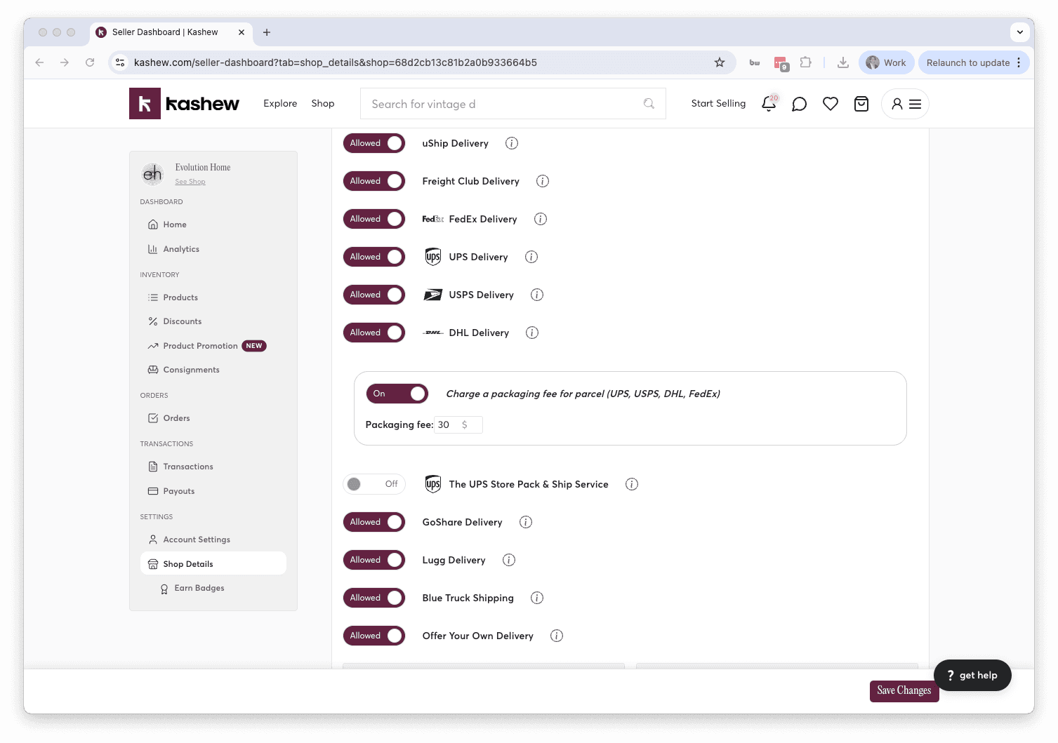 Opt in to shipping options