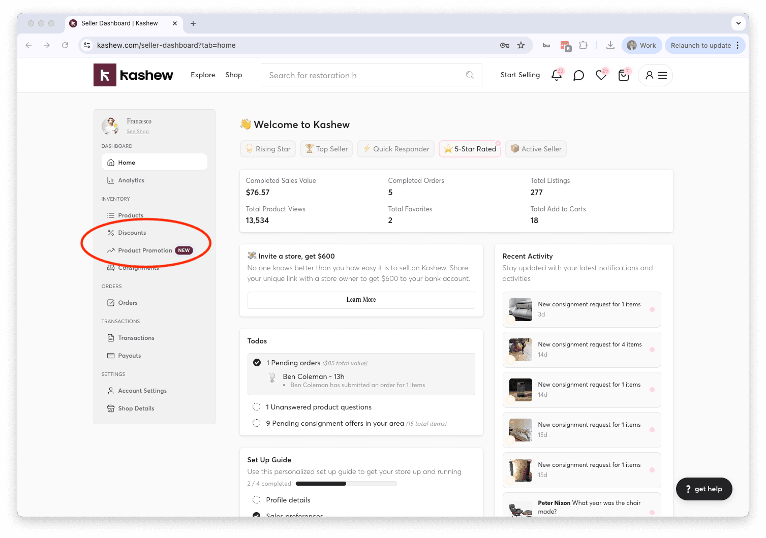 Promotions and discounts dashboard