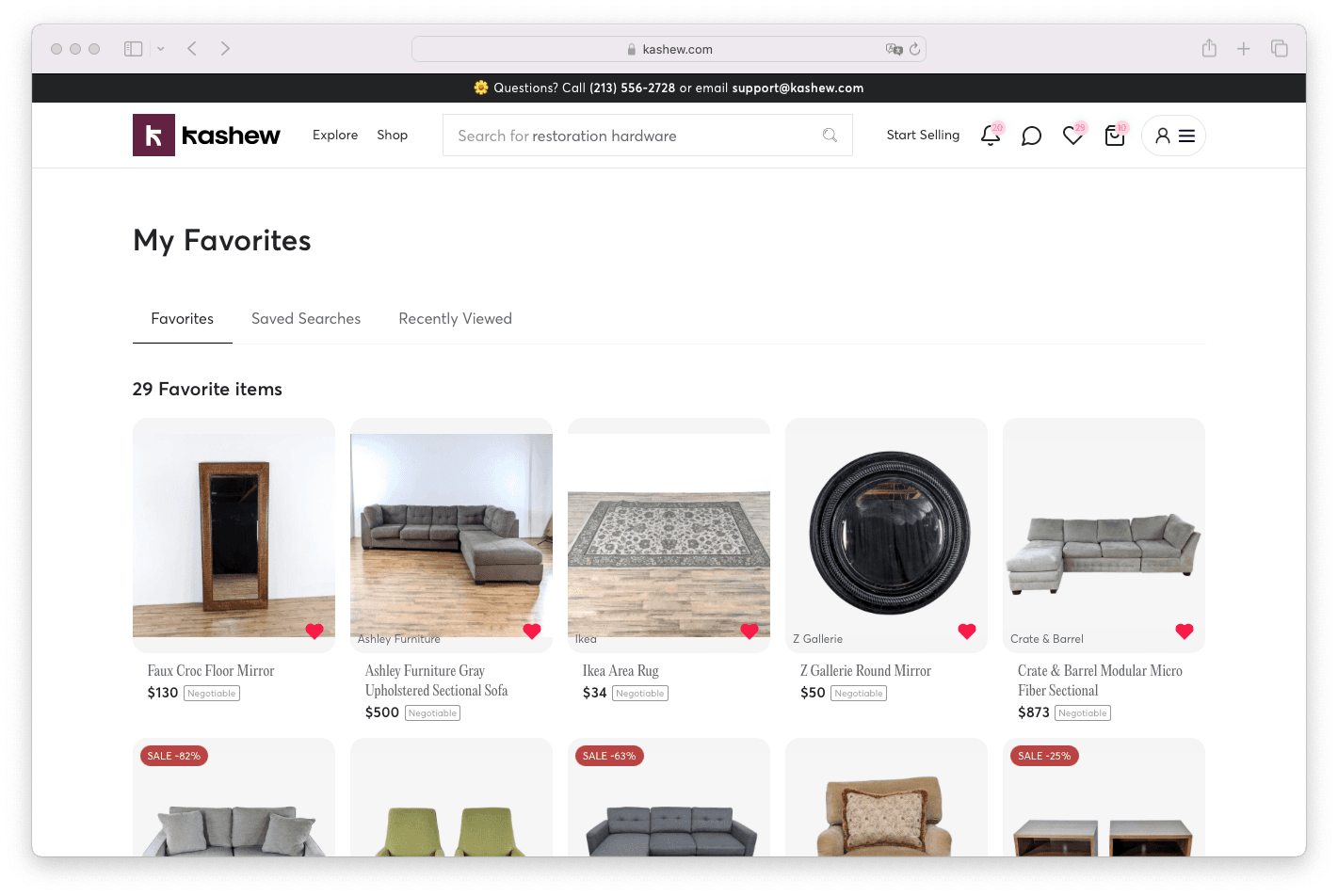 Save search on kashew used furniture